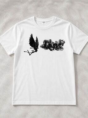 White Graphic Crewneck T-Shirt with Black Print